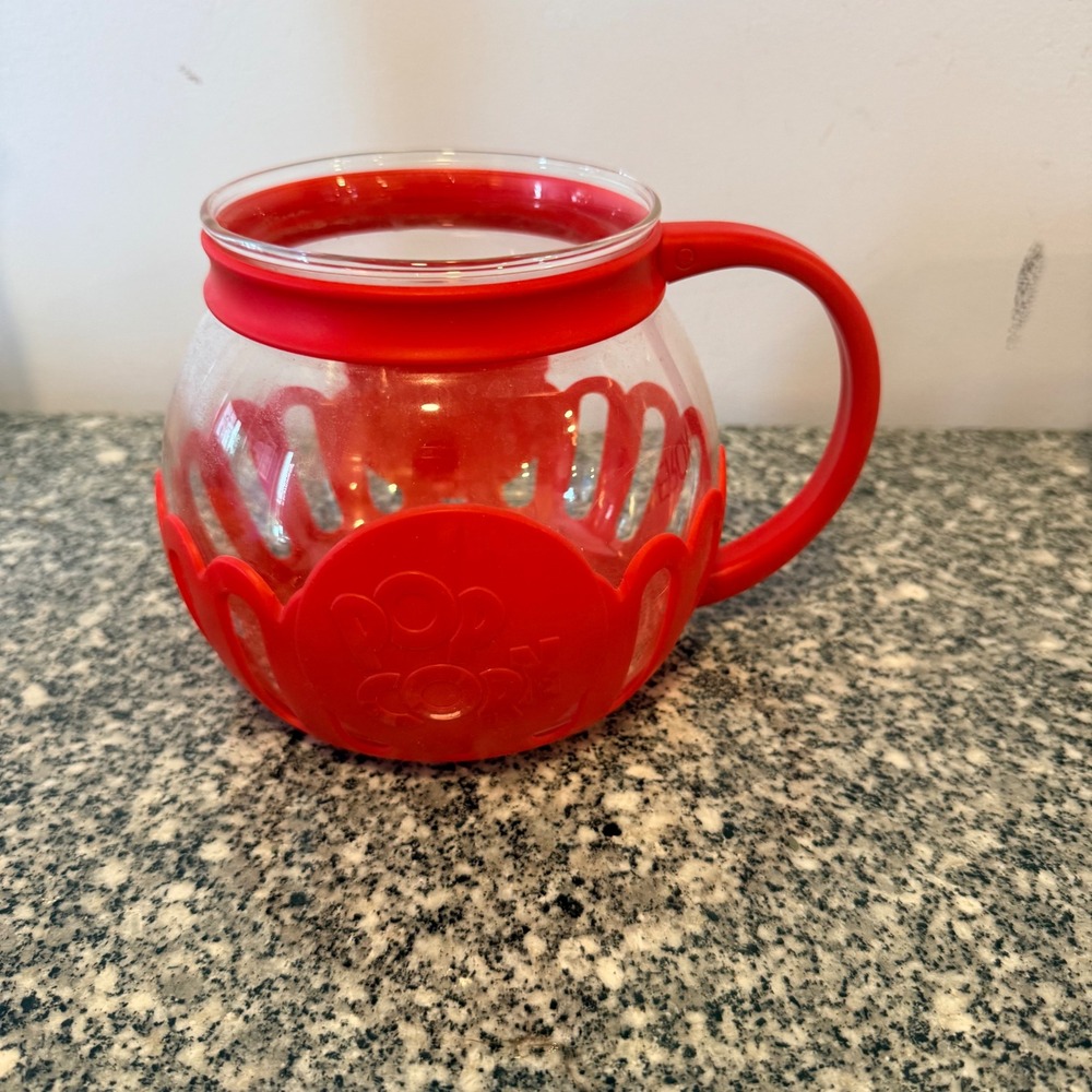Ecolution Micro-Pop Popcorn Popper Single Serve Red Glass Silicone